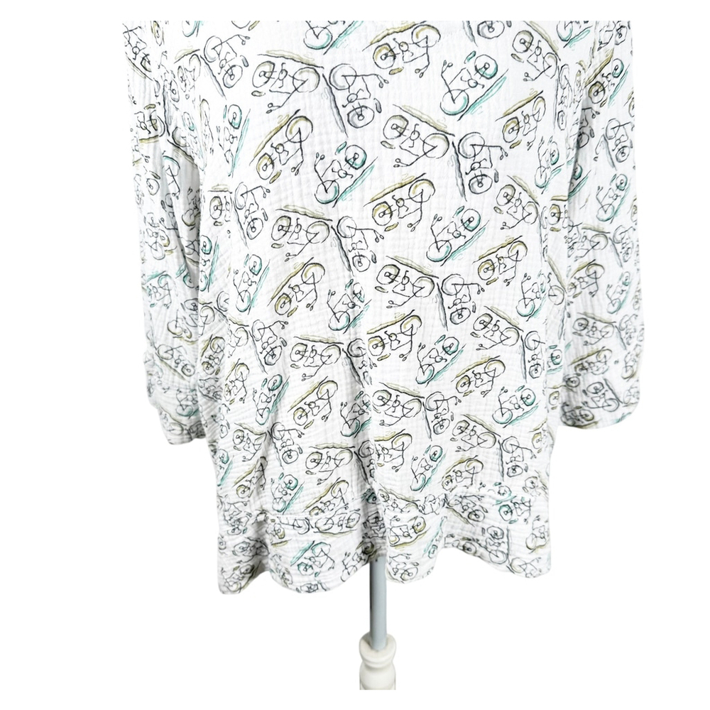 CMC Color Me Cotton Top Bicycle Print Muslin Gauze Soft Boxy Lagenlook Size XXL - Picture 6 of 11